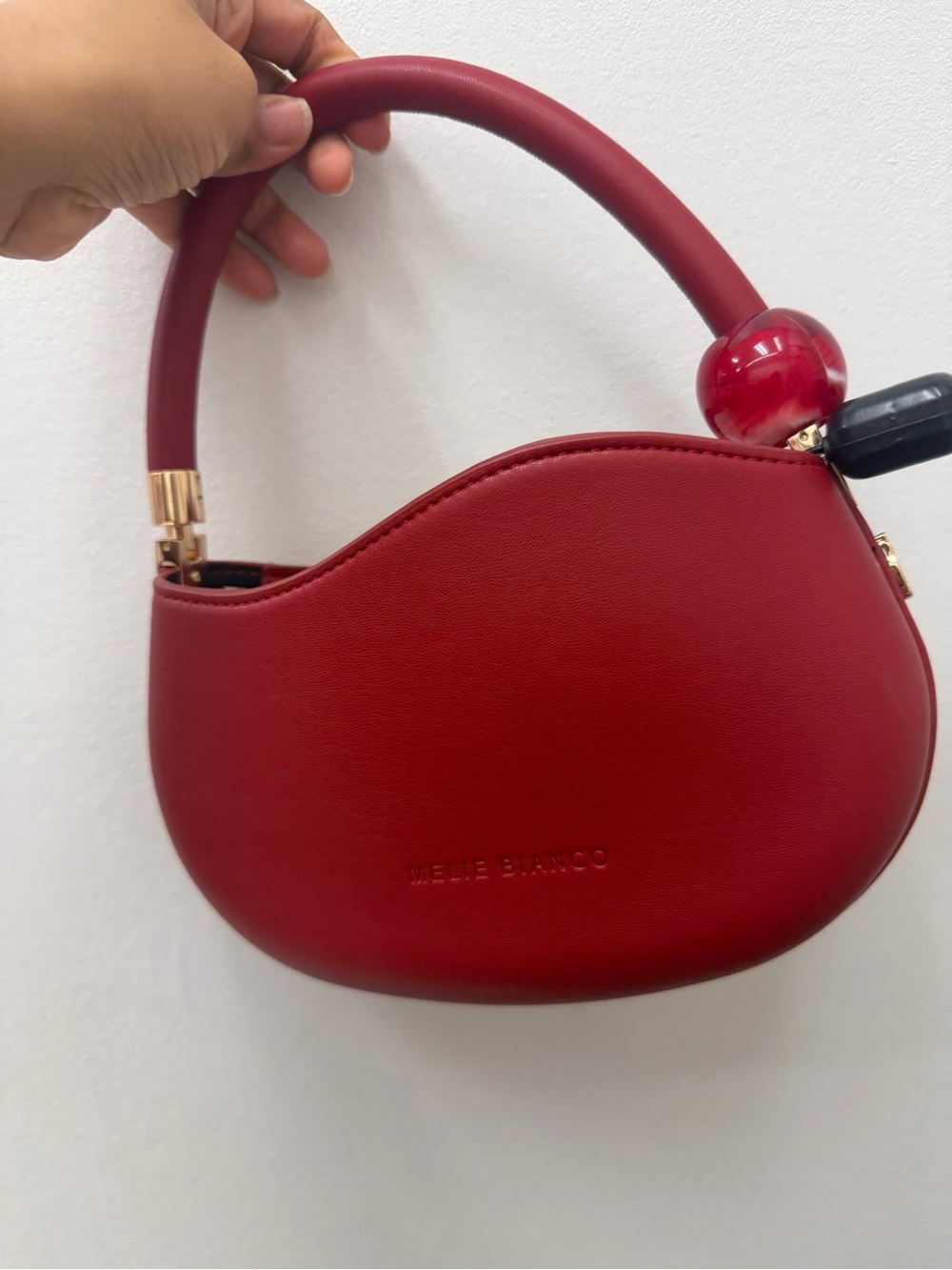 Melie Bianco Cherry Red Sculpted Mini Top-Handle Bag